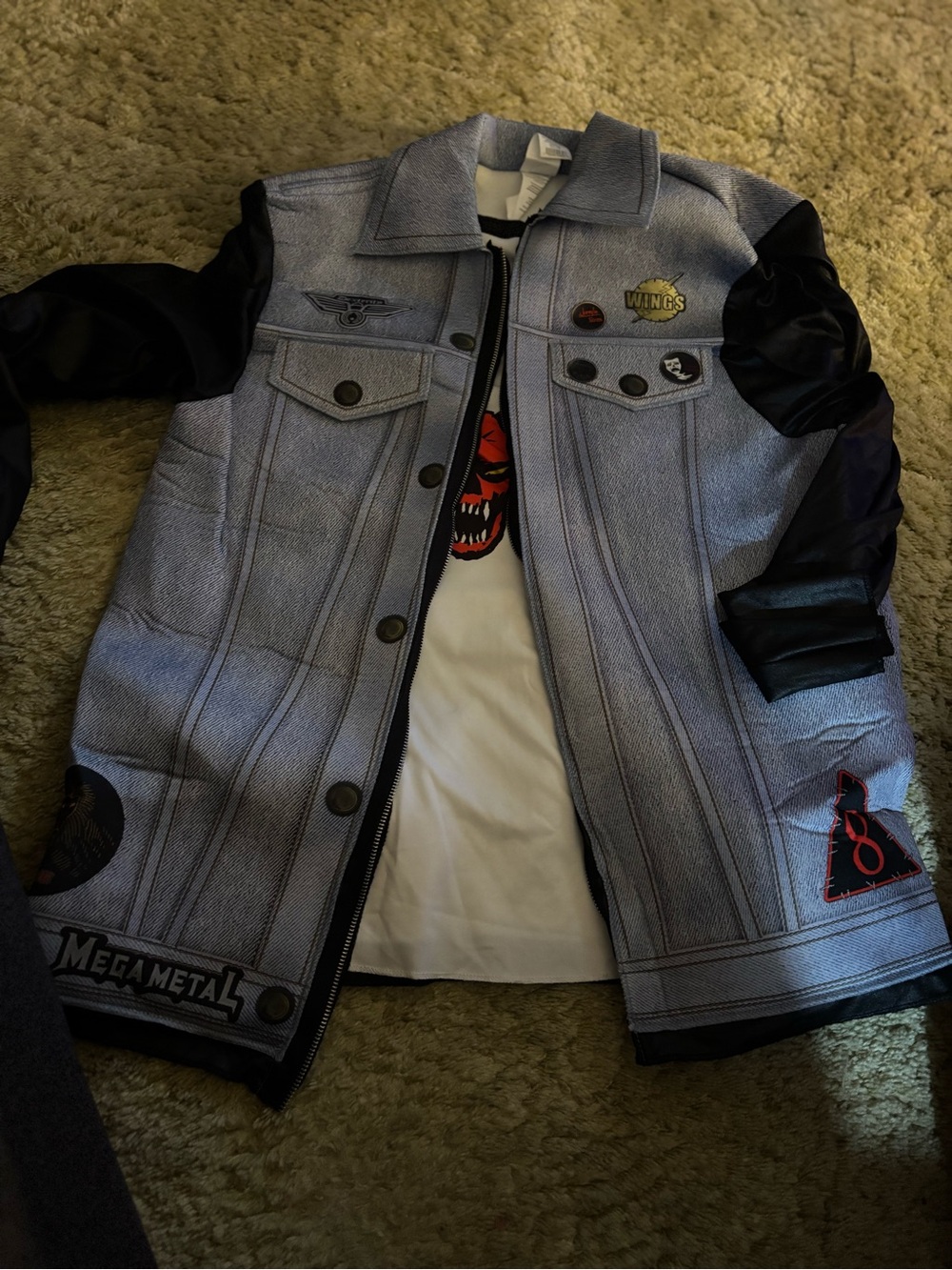 Gray and Black Men's Jacket with Patch Details